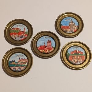 Vintage Brass Painted Porcelain German Coasters/Miniature Collectable Plates.